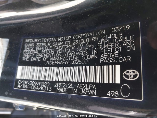 Toyota COROLLA LE 2020 JTDEPRAE6LJ025001 Image 9