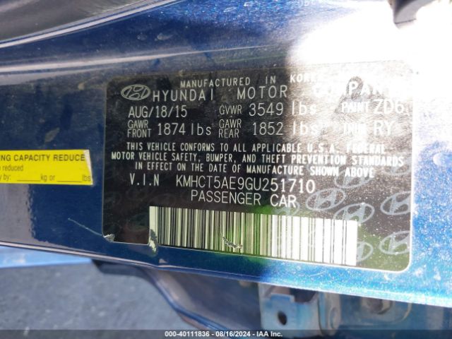 KMHCT5AE9GU251710 Hyundai ACCENT SE