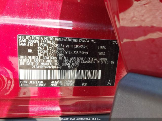 2T3A1RFV4MW184448 Toyota Rav4 Xle Premium