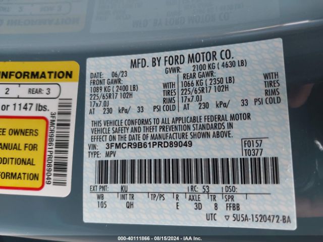 3FMCR9B61PRD89049 Ford Bronco Sport Big Bend