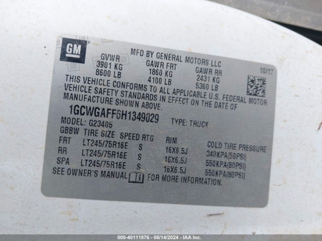 1GCWGAFF6H1349029 Chevrolet Express 2500 Work Van
