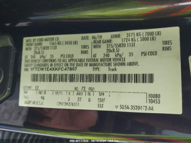 1FTEW1E4XKFC47807 Ford F-150 Platinum
