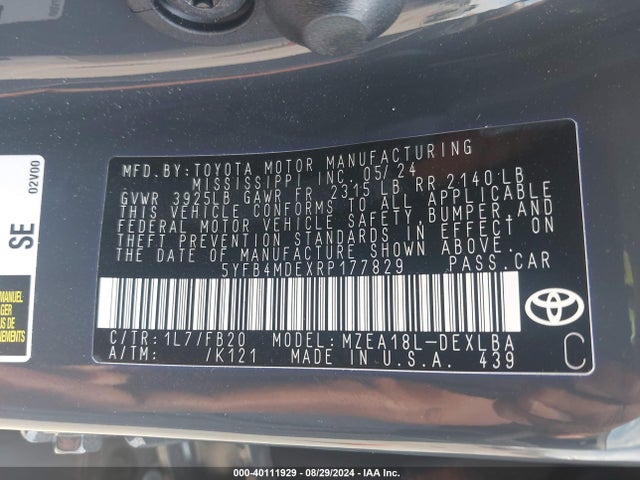 Toyota COROLLA LE 2024 5YFB4MDEXRP177829 Image 9