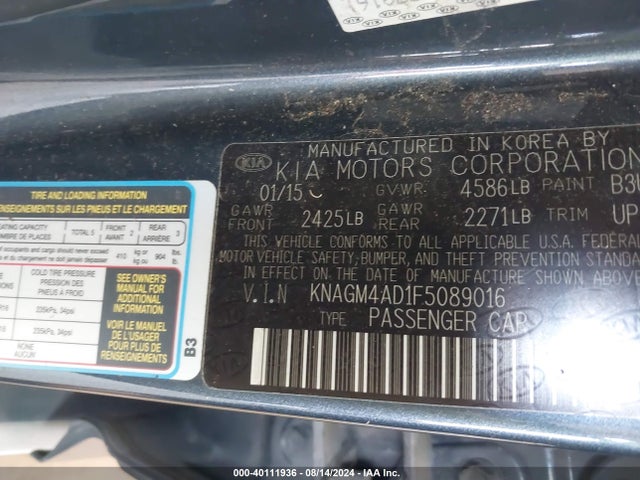 KIA OPTIMA HYBRID 2015 KNAGM4AD1F5089016 Image 9