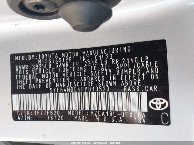 Toyota COROLLA LE 2023 5YFB4MDE4PP013523 Image 9