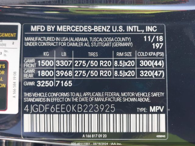 4JGDF6EE0KB223925 Mercedes-Benz Gls 450 4matic