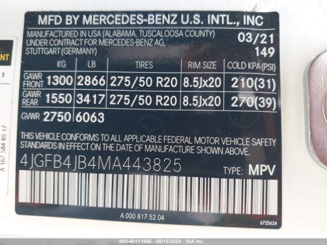 4JGFB4JB4MA443825 Mercedes-Benz GLE 350