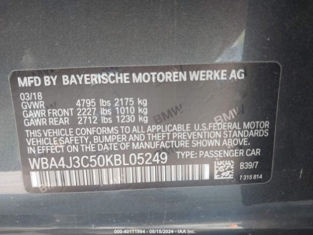 2019 BMW 4 SERIES WBA4J3C50KBL05249 Photo 8