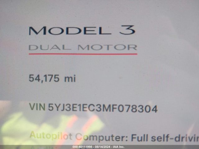 5YJ3E1EC3MF078304 Tesla Model 3 Performance Dual Motor All-wheel Drive