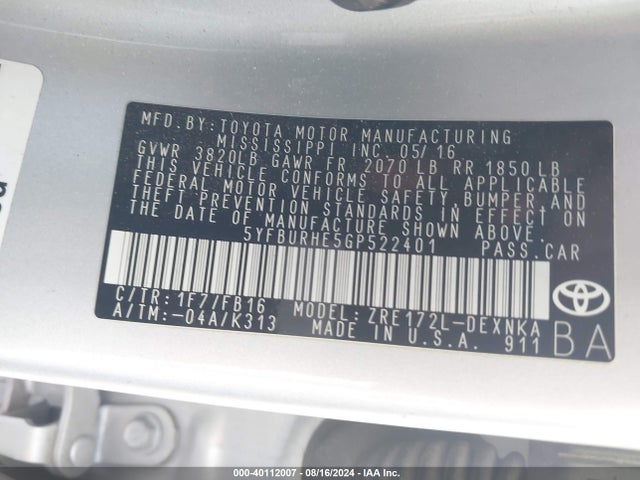 Toyota Corolla Le Plus 2016 5YFBURHE5GP522401 Image 9