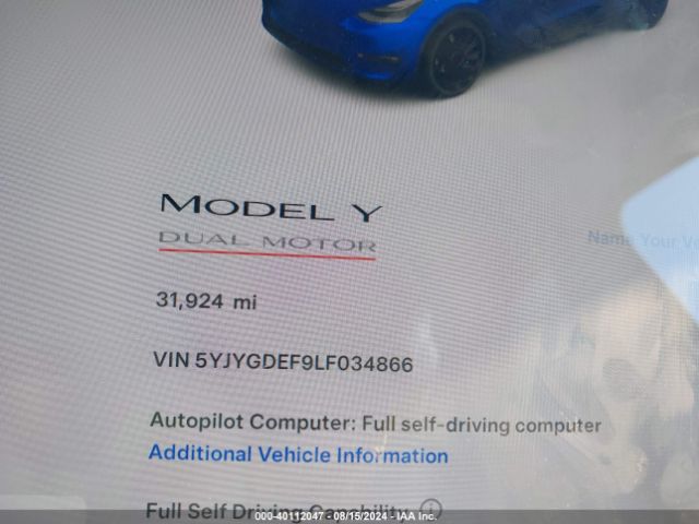 5YJYGDEF9LF034866 Tesla Model Y Long Range Dual Motor All-wheel Drive/performance Dual Motor All-wheel Drive