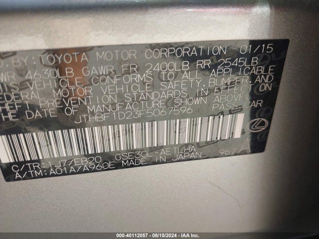 Lexus IS 250 2015 JTHBF1D23F5067596 Image 9