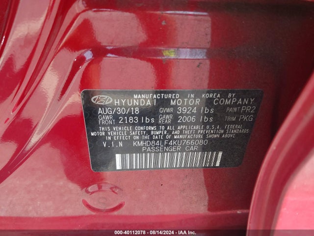 Hyundai ELANTRA SEL 2019 KMHD84LF4KU766080 Image 9