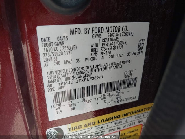 Ford Expedition King Ranch 2015 1FMJU1JTXFEF38073 Image 9