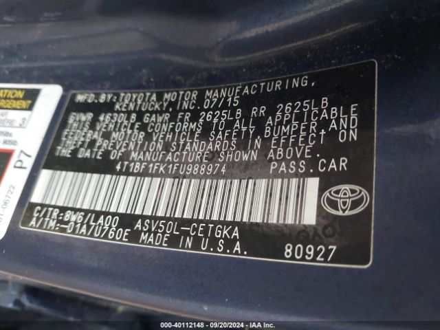 4T1BF1FK1FU988974 Toyota CAMRY XLE