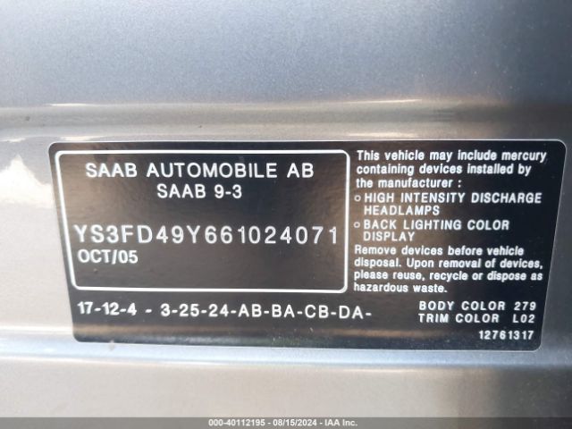 2006 SAAB 9-3 YS3FD49Y661024071 Photo 8