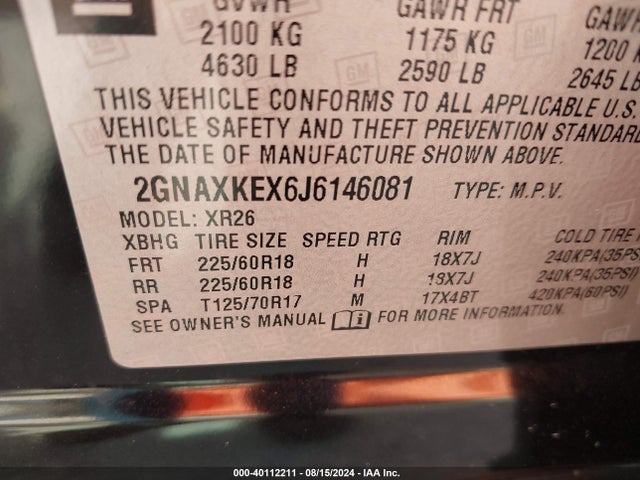 Chevrolet EQUINOX LT 2018 2GNAXKEX6J6146081 Image 9