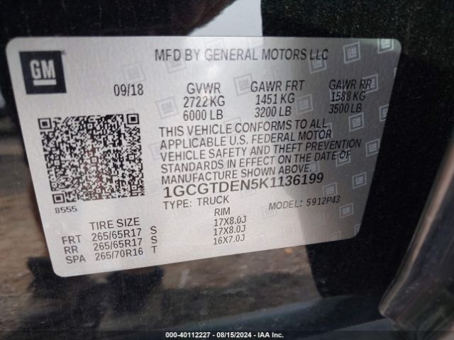 1GCGTDEN5K1136199 Chevrolet Colorado Z71
