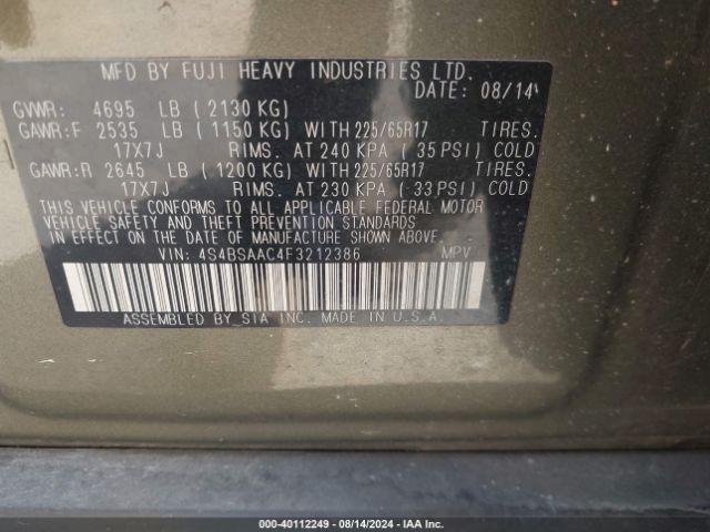 4S4BSAAC4F3212386 Subaru Outback 2.5i