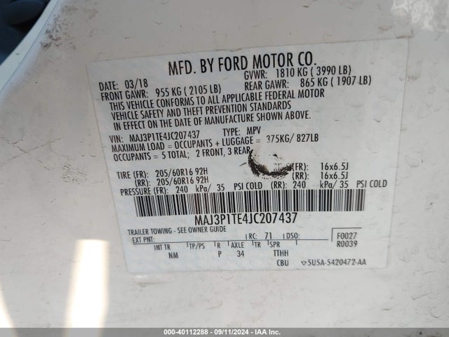 Ford Ecosport Se 2018 MAJ3P1TE4JC207437 Image 9