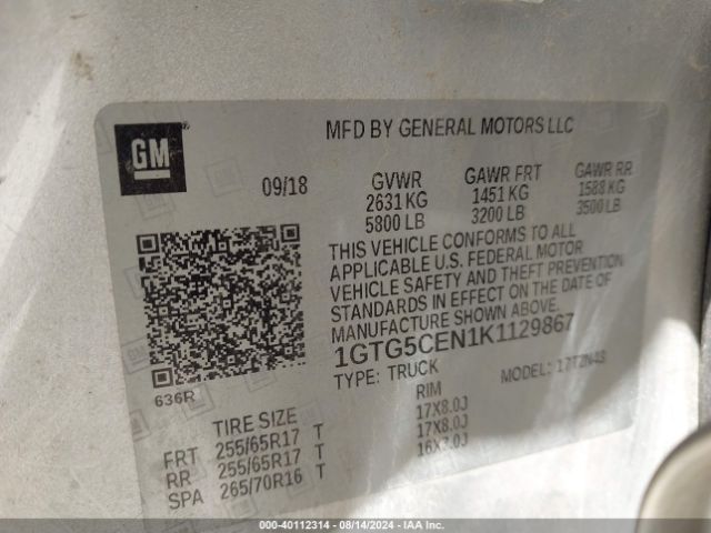 1GTG5CEN1K1129867 GMC CANYON SLE