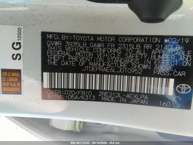 Toyota COROLLA LE 2020 JTDEPRAE6LJ010952 Image 9