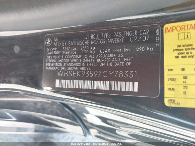 2007 BMW M6 WBSEK93597CY78331 Photo 8