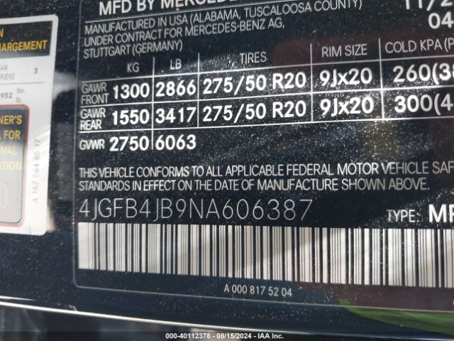 4JGFB4JB9NA606387 Mercedes-Benz GLE 350