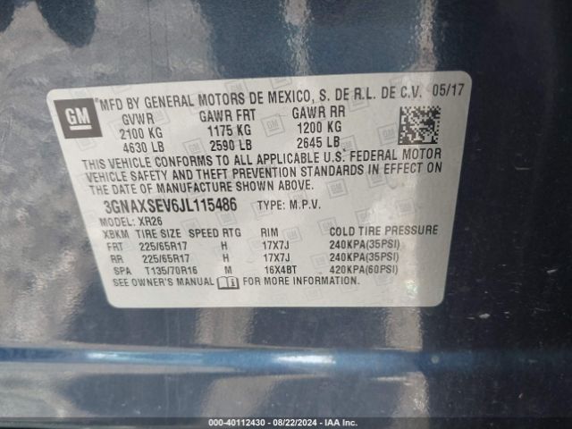 3GNAXSEV6JL115486 Chevrolet EQUINOX LT