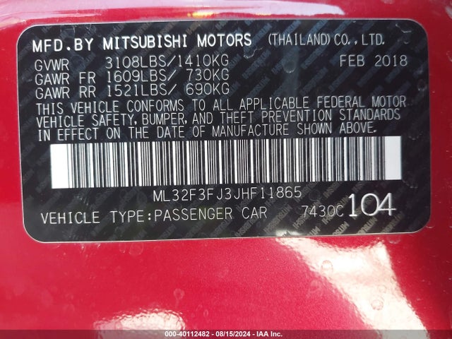 2018 MITSUBISHI MIRAGE G4 ML32F3FJ3JHF11865 Photo 8