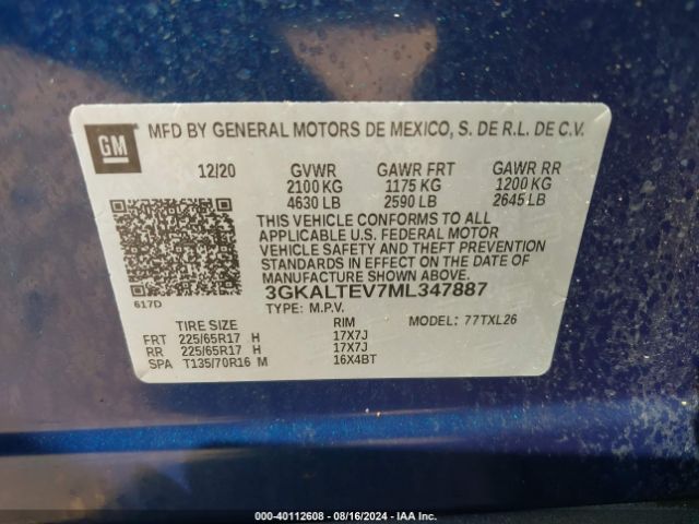 3GKALTEV7ML347887 GMC Terrain Awd Sle