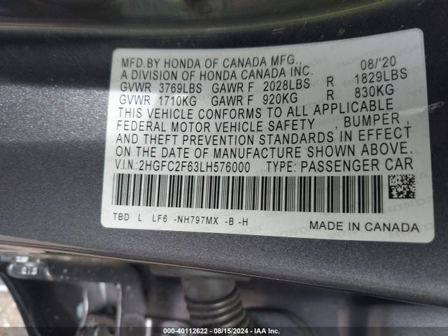Honda Civic Lx 2020 2HGFC2F63LH576000 Image 9