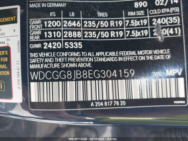 WDCGG8JB8EG304159 Mercedes-Benz Glk 350 4matic