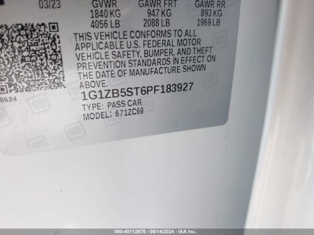 1G1ZB5ST6PF183927 Chevrolet Malibu Fwd Ls