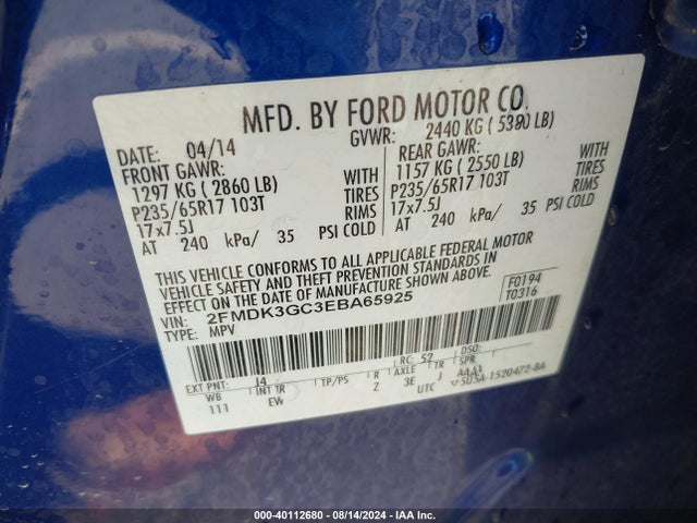 2FMDK3GC3EBA65925 Ford EDGE SE