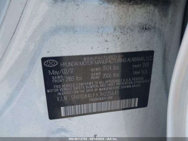 5NPD84LFXJH225645 Hyundai ELANTRA SEL