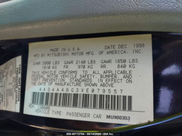 1999 MITSUBISHI GALANT 4A3AA46G3XE079557 Photo 8
