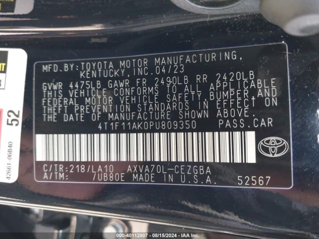 4T1F11AK0PU809350 Toyota CAMRY XLE