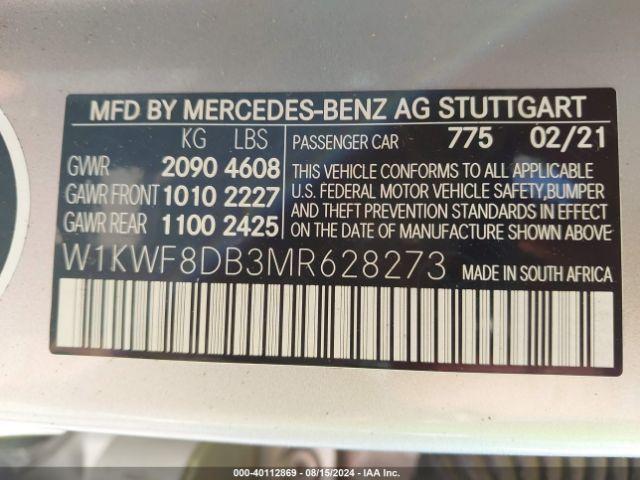 W1KWF8DB3MR628273 Mercedes-Benz C 300 Sedan