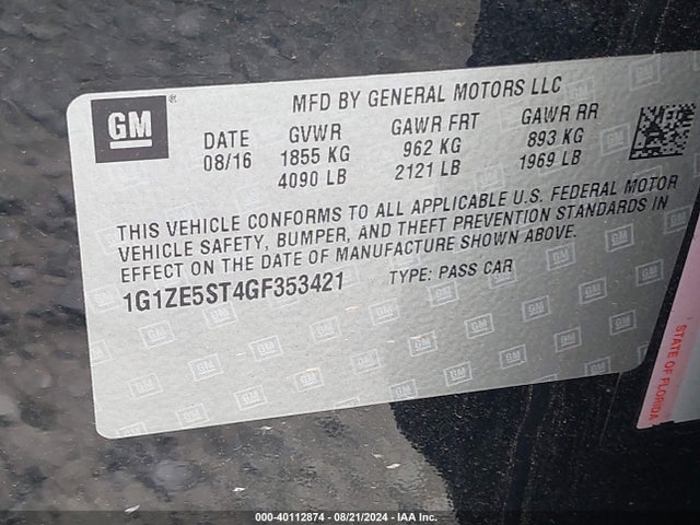 Chevrolet MALIBU 1LT 2016 1G1ZE5ST4GF353421 Image 9