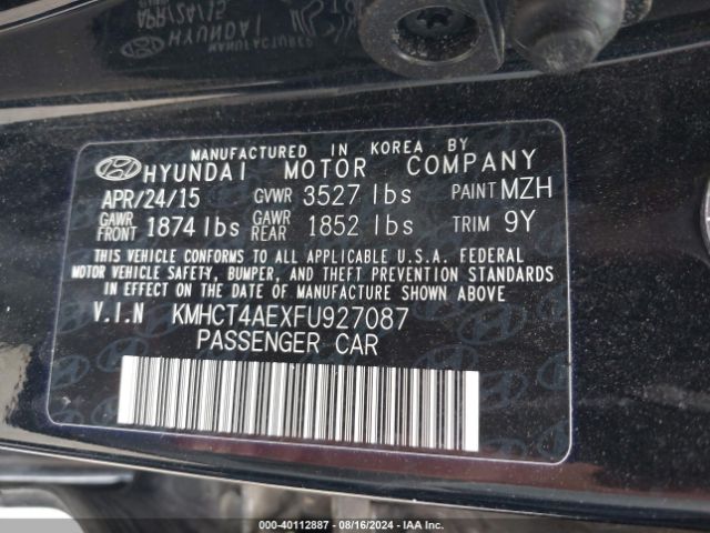 KMHCT4AEXFU927087 Hyundai ACCENT GLS