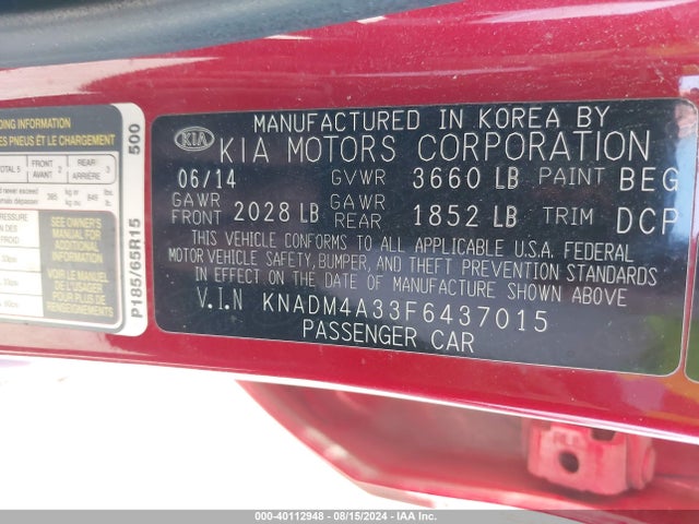 KIA RIO LX 2015 KNADM4A33F6437015 Image 9