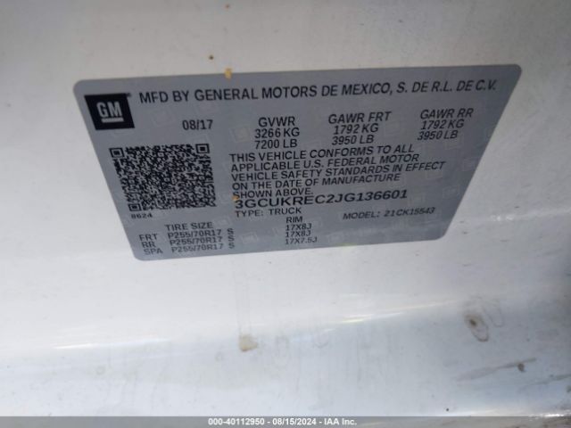 3GCUKREC2JG136601 Chevrolet Silverado 1500 1lt