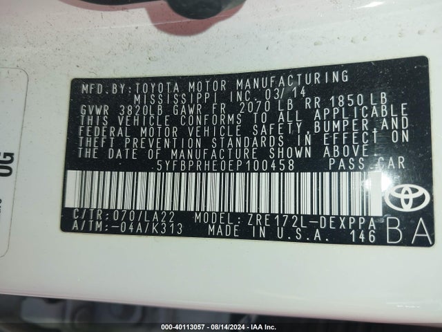 Toyota Corolla Le Eco Premium 2014 5YFBPRHE0EP100458 Image 9