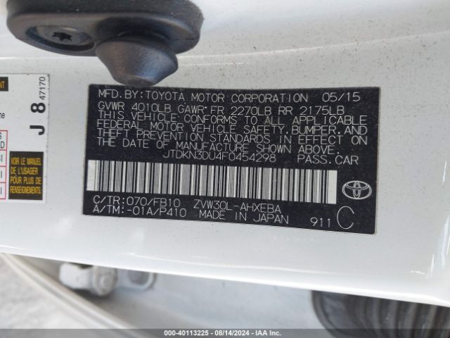 JTDKN3DU4F0454298 Toyota Prius Two