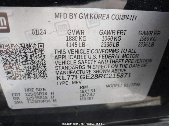 KL77LGE28RC215871 Chevrolet Trax Fwd 1rs