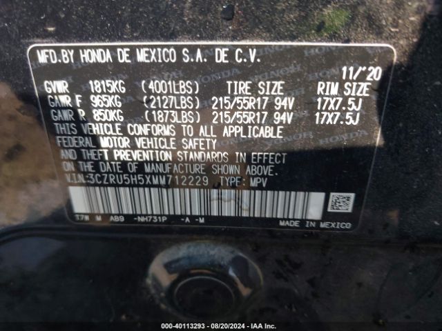 3CZRU5H5XMM712229 Honda Hr-v 2wd Ex