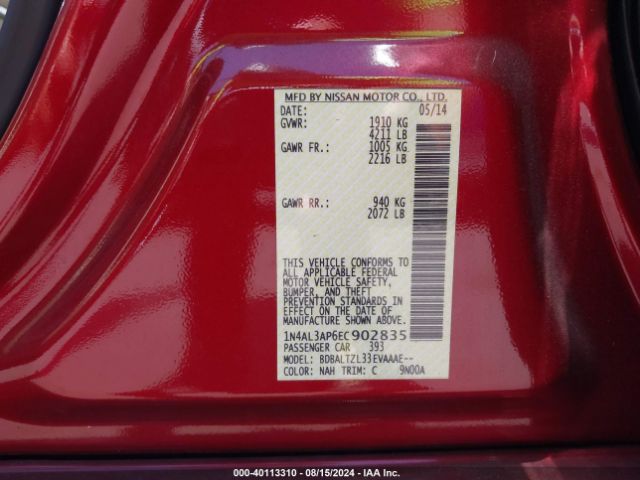 1N4AL3AP6EC902835 Nissan Altima 2.5 Sv