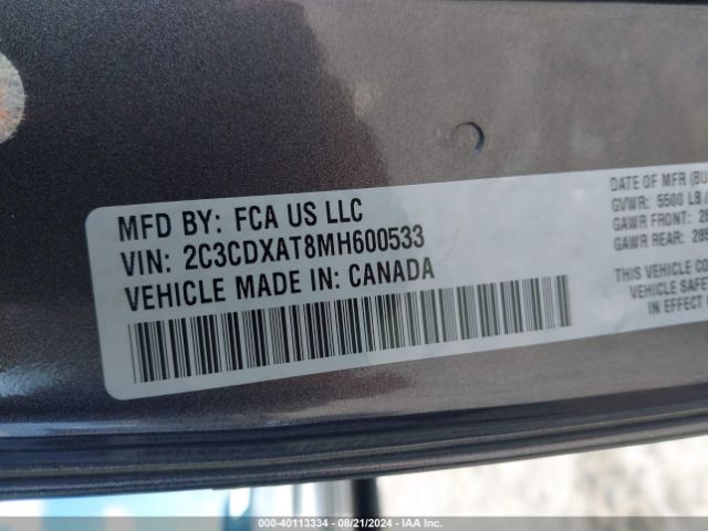 2C3CDXAT8MH600533 Dodge Charger Police Rwd