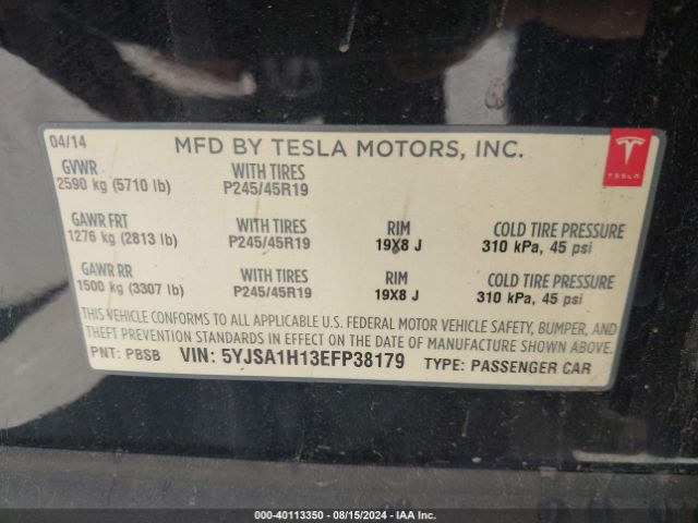 5YJSA1H13EFP38179 Tesla Model S P85